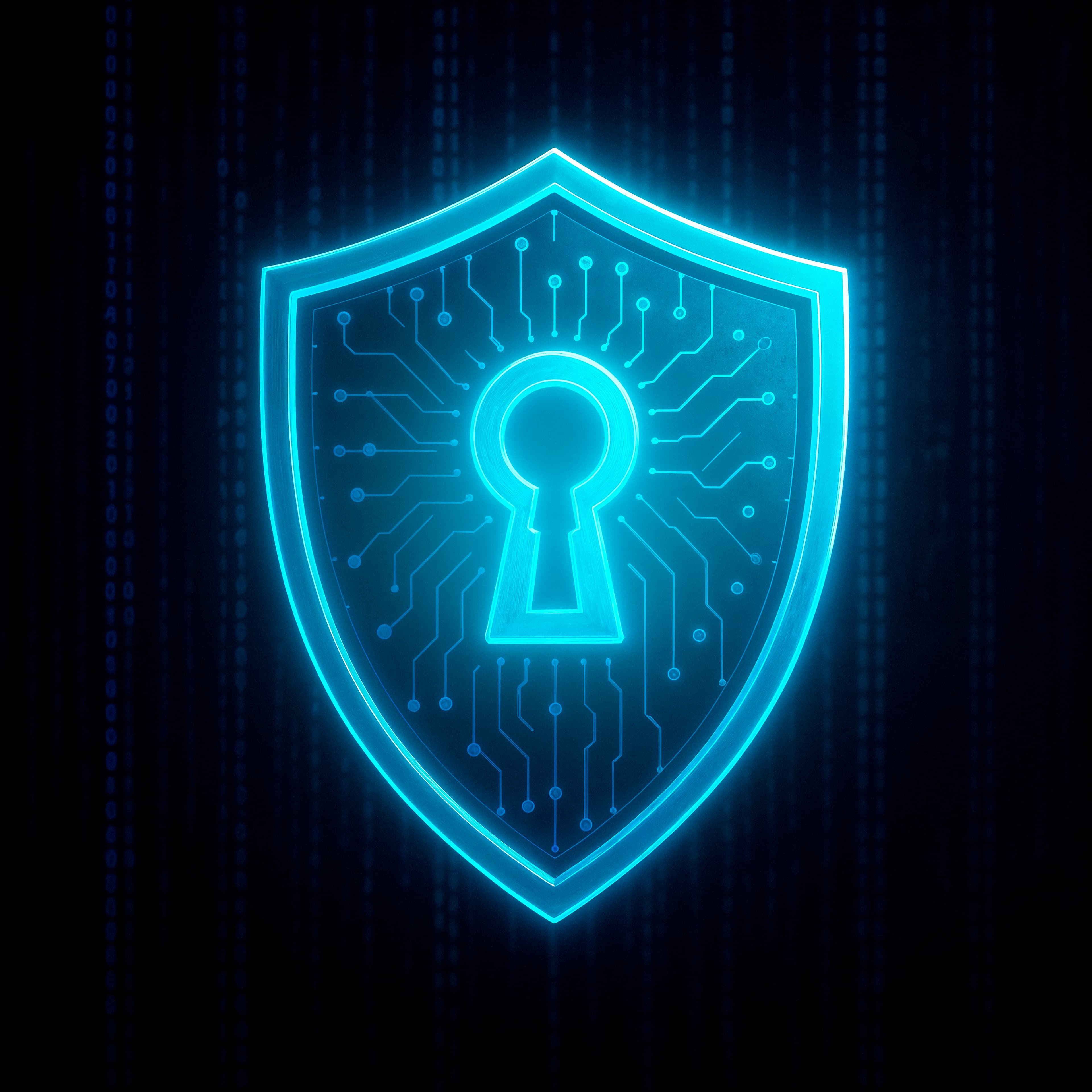 Glowing digital shield with circuit patterns